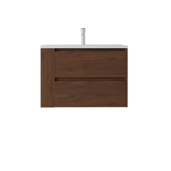 English Elm 30 Inch Wall Mounted Bathroom Vanity with Ceramic Sink Plywood Cabinet Soft Close Drawer Brown B2775S00030