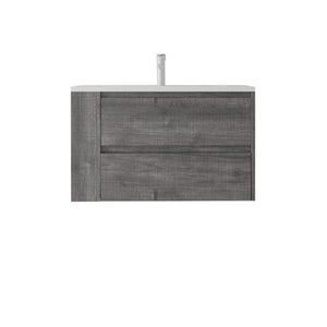 English Elm 36 Inch Floating Bathroom Vanity with Ceramic Sink Plywood Cabinet Soft Close Drawer Grey B2775S00033