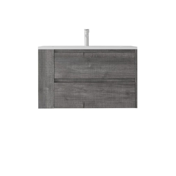 English Elm 36 Inch Floating Bathroom Vanity with Ceramic Sink Plywood Cabinet Soft Close Drawer Grey B2775S00033