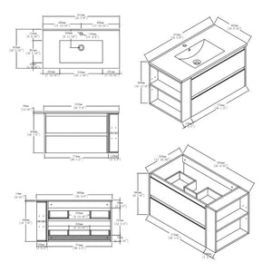 English Elm 36 Inch Floating Bathroom Vanity with Ceramic Sink Plywood Cabinet Soft Close Drawer Oak B2775S00034