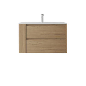English Elm 36 Inch Floating Bathroom Vanity with Ceramic Sink Plywood Cabinet Soft Close Drawer Oak B2775S00034