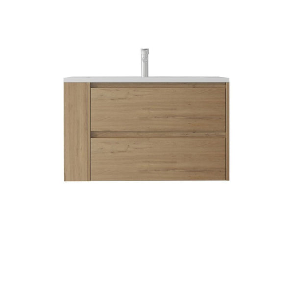 English Elm 36 Inch Floating Bathroom Vanity with Ceramic Sink Plywood Cabinet Soft Close Drawer Oak B2775S00034