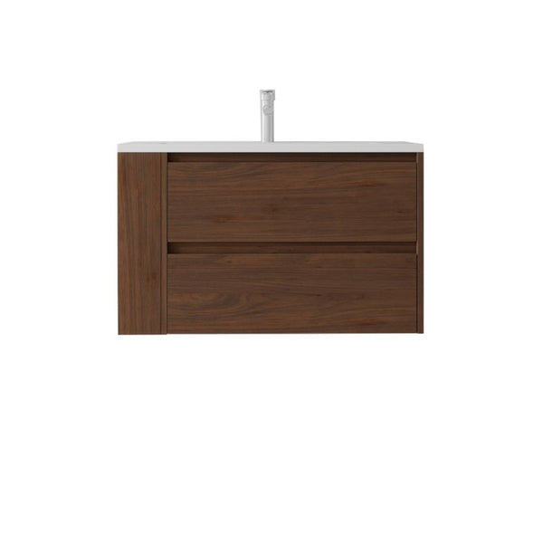 English Elm 36 Inch Floating Bathroom Vanity with Ceramic Sink Plywood Cabinet Soft Close Drawer Brown B2775S00035