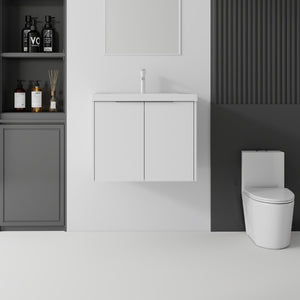 English Elm 24 Inch Floating Bathroom Vanity Glossy Ceramic Sink Plywood Soft Close Cabinet White B2775S00036