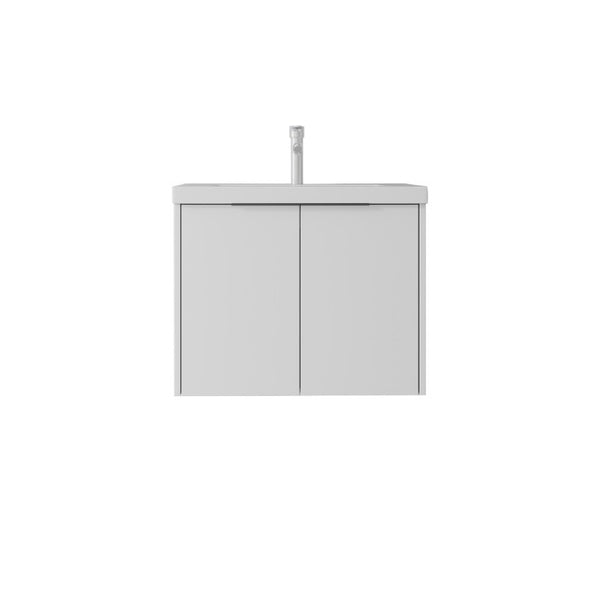 English Elm 24 Inch Floating Bathroom Vanity Glossy Ceramic Sink Plywood Soft Close Cabinet White B2775S00036