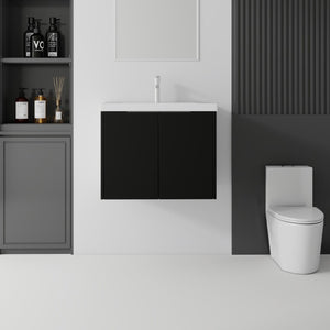 English Elm 24 Inch Floating Bathroom Vanity Glossy Ceramic Sink Plywood Soft Close Cabinet Black B2775S00037