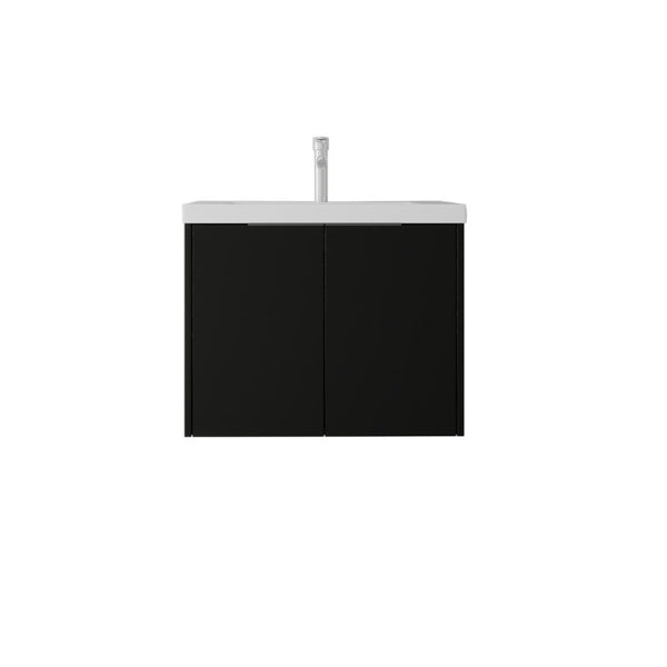 English Elm 24 Inch Floating Bathroom Vanity Glossy Ceramic Sink Plywood Soft Close Cabinet Black B2775S00037