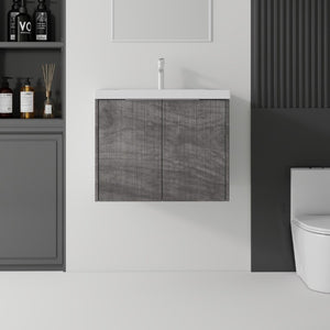 English Elm 24 Inch Floating Bathroom Vanity Glossy Ceramic Sink Plywood Soft Close Cabinet Grey - A B2775S00038