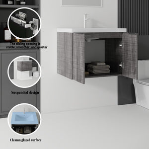 English Elm 24 Inch Floating Bathroom Vanity Glossy Ceramic Sink Plywood Soft Close Cabinet Grey - A B2775S00038