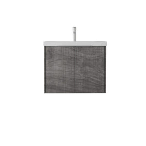 English Elm 24 Inch Floating Bathroom Vanity Glossy Ceramic Sink Plywood Soft Close Cabinet Grey - A B2775S00038
