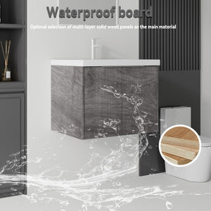 English Elm 24 Inch Floating Bathroom Vanity Glossy Ceramic Sink Plywood Soft Close Cabinet Grey - A B2775S00038
