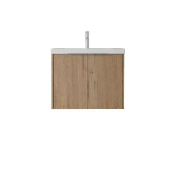 English Elm 24 Inch Floating Bathroom Vanity Glossy Ceramic Sink Plywood Soft Close Cabinet Oak - A B2775S00039