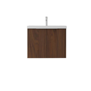 English Elm 24 Inch Floating Bathroom Vanity Glossy Ceramic Sink Plywood Soft Close Cabinet Brown B2775S00040