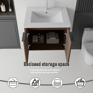 English Elm 24 Inch Floating Bathroom Vanity Glossy Ceramic Sink Plywood Soft Close Cabinet Brown B2775S00040
