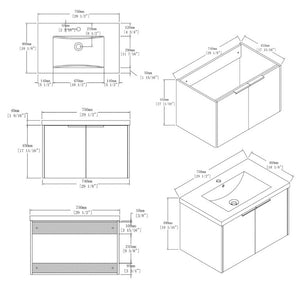 English Elm 30 Inch Wall Mounted Floating Vanity with Ceramic Sink Soft Close Plywood Cabinet White B2775S00041