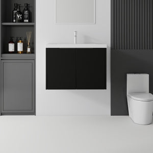 English Elm 30 Inch Wall Mounted Floating Vanity with Ceramic Sink Soft Close Plywood Cabinet Black B2775S00042