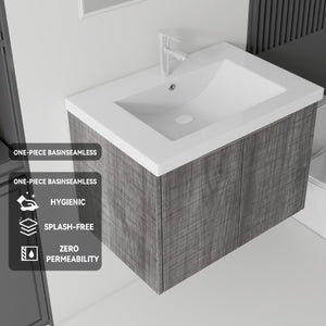 English Elm 30 Inch Wall Mounted Floating Vanity with Ceramic Sink Soft Close Plywood Cabinet Grey - A B2775S00043