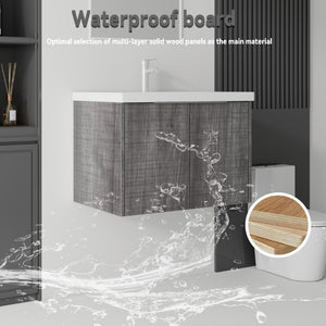 English Elm 30 Inch Wall Mounted Floating Vanity with Ceramic Sink Soft Close Plywood Cabinet Grey - A B2775S00043
