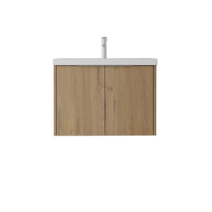 English Elm 30 Inch Wall Mounted Floating Vanity with Ceramic Sink Soft Close Plywood Cabinet Oak - A B2775S00044