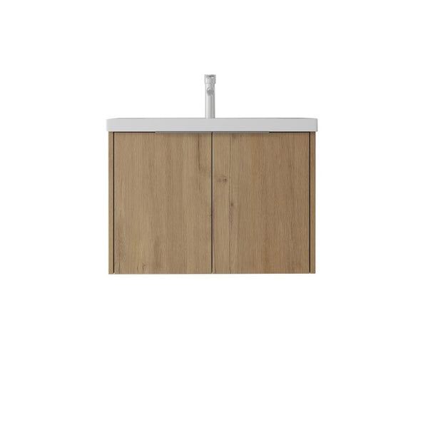 English Elm 30 Inch Wall Mounted Floating Vanity with Ceramic Sink Soft Close Plywood Cabinet Oak - A B2775S00044