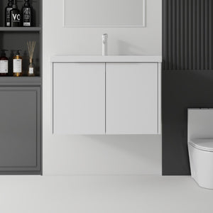 English Elm 36 Inch Wall Mounted Floating Vanity with Ceramic Sink Plywood Cabinet Soft Close White B2775S00046