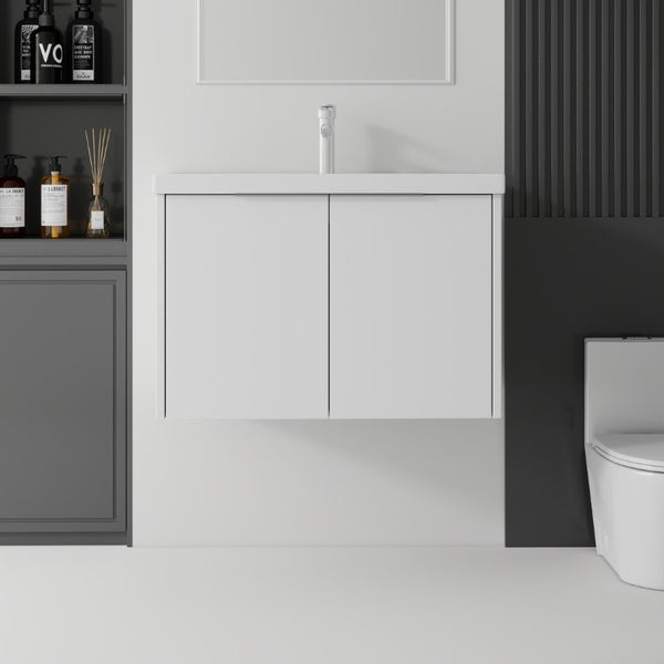 English Elm 36 Inch Wall Mounted Floating Vanity with Ceramic Sink Plywood Cabinet Soft Close White B2775S00046