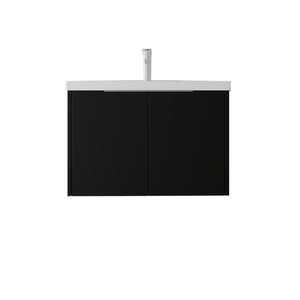 English Elm 36 Inch Wall Mounted Floating Vanity with Ceramic Sink Plywood Cabinet Soft Close Black B2775S00047
