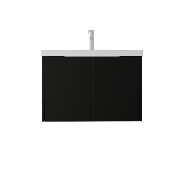 English Elm 36 Inch Wall Mounted Floating Vanity with Ceramic Sink Plywood Cabinet Soft Close Black B2775S00047