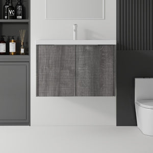 English Elm 36 Inch Wall Mounted Floating Vanity with Ceramic Sink Plywood Cabinet Soft Close Grey - A B2775S00048