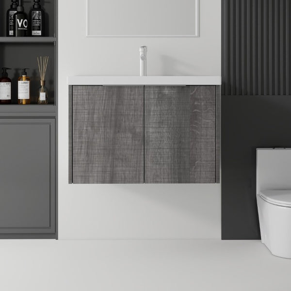 English Elm 36 Inch Wall Mounted Floating Vanity with Ceramic Sink Plywood Cabinet Soft Close Grey - A B2775S00048