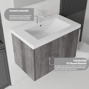English Elm 36 Inch Wall Mounted Floating Vanity with Ceramic Sink Plywood Cabinet Soft Close Grey - A B2775S00048