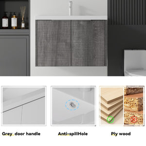 English Elm 36 Inch Wall Mounted Floating Vanity with Ceramic Sink Plywood Cabinet Soft Close Grey - A B2775S00048