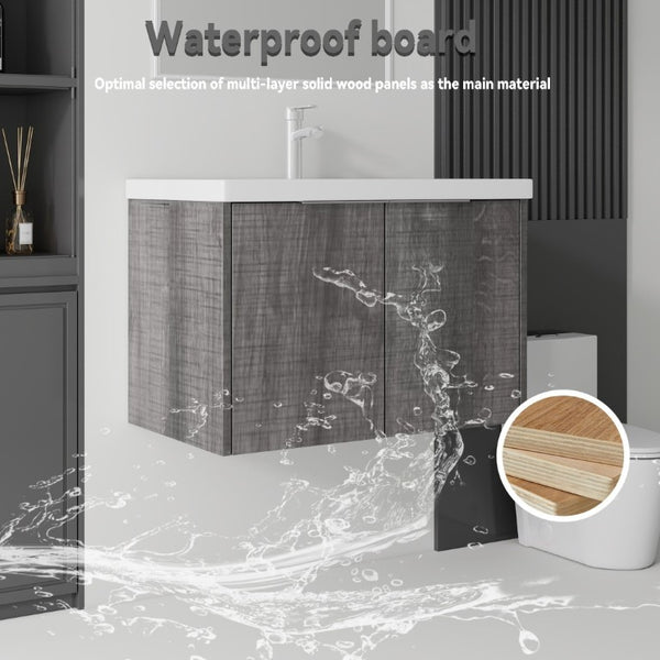 English Elm 36 Inch Wall Mounted Floating Vanity with Ceramic Sink Plywood Cabinet Soft Close Grey - A B2775S00048