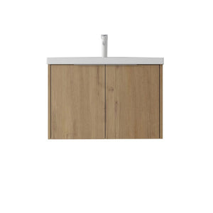 English Elm 36 Inch Wall Mounted Floating Vanity with Ceramic Sink Plywood Cabinet Soft Close Oak - A B2775S00049