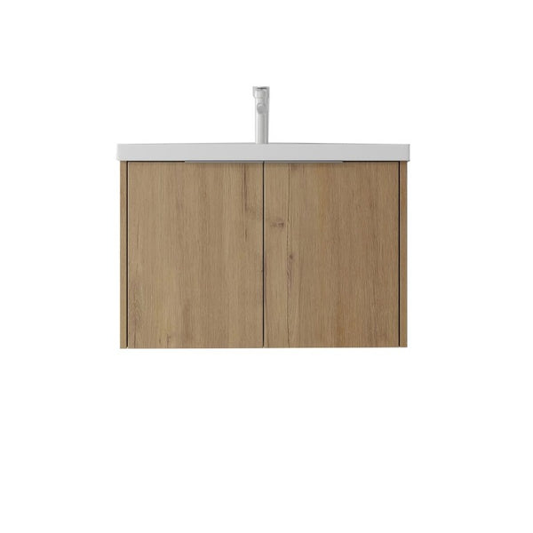 English Elm 36 Inch Wall Mounted Floating Vanity with Ceramic Sink Plywood Cabinet Soft Close Oak - A B2775S00049
