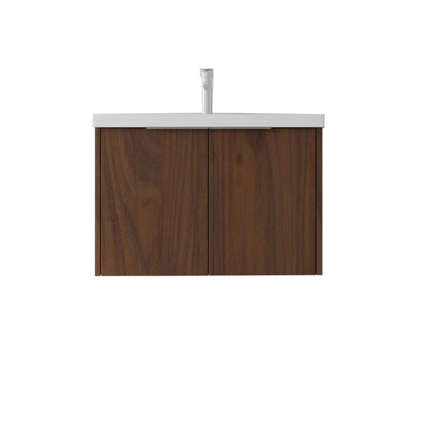 English Elm 36 Inch Wall Mounted Floating Vanity with Ceramic Sink Plywood Cabinet Soft Close Brown B2775S00050