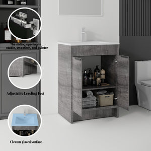 English Elm 24 Inch Freestanding Bathroom Vanity with Soft Close Drawer Ceramic Sink Plywood Cabinet Grey B2775S00051