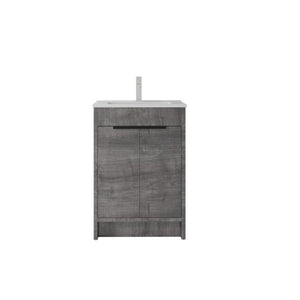 English Elm 24 Inch Freestanding Bathroom Vanity with Soft Close Drawer Ceramic Sink Plywood Cabinet Grey B2775S00051