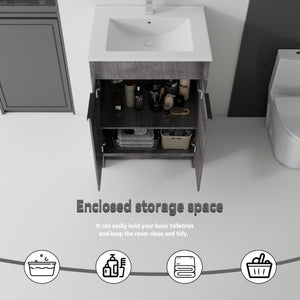 English Elm 24 Inch Freestanding Bathroom Vanity with Soft Close Drawer Ceramic Sink Plywood Cabinet Grey B2775S00051