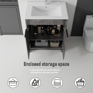 English Elm 30 Inch Freestanding Bathroom Vanity Plywood Cabinet Soft Close Ceramic Sink Included Grey B2775S00054