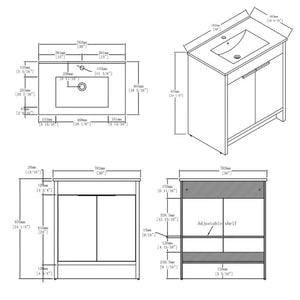 English Elm 30 Inch Freestanding Bathroom Vanity Plywood Cabinet Soft Close Ceramic Sink Included Oak B2775S00055