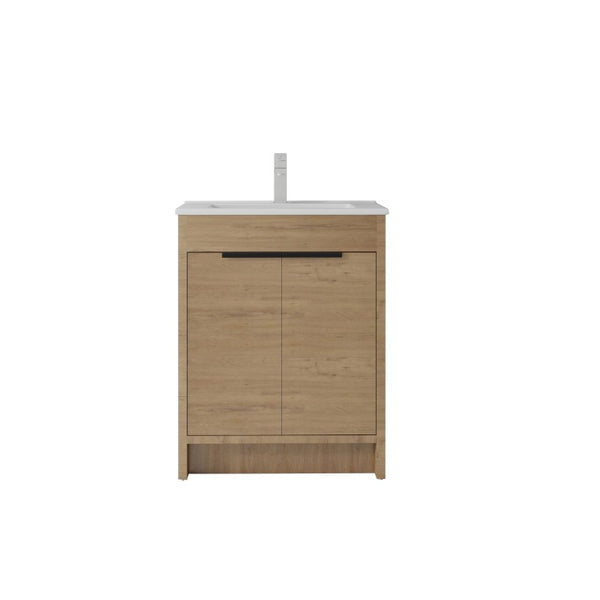 English Elm 30 Inch Freestanding Bathroom Vanity Plywood Cabinet Soft Close Ceramic Sink Included Oak B2775S00055