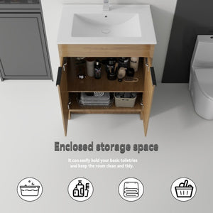 English Elm 30 Inch Freestanding Bathroom Vanity Plywood Cabinet Soft Close Ceramic Sink Included Oak B2775S00055