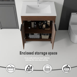 English Elm 30 Inch Freestanding Bathroom Vanity Plywood Cabinet Soft Close Ceramic Sink Included Brown B2775S00056
