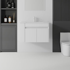 English Elm 30 Inch Wall Mounted Floating Vanity Plywood Cabinet with Ceramic Integrated Sink Basin White B2775S00060