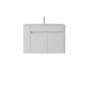 English Elm 30 Inch Wall Mounted Floating Vanity Plywood Cabinet with Ceramic Integrated Sink Basin White B2775S00060