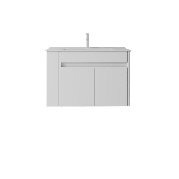English Elm 30 Inch Wall Mounted Floating Vanity Plywood Cabinet with Ceramic Integrated Sink Basin White B2775S00060