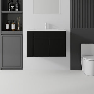 English Elm 30 Inch Wall Mounted Floating Vanity Plywood Cabinet with Ceramic Integrated Sink Basin Black B2775S00061
