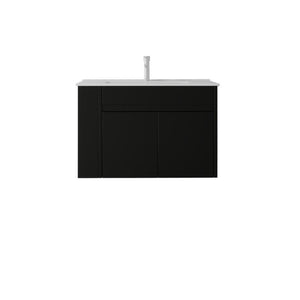 English Elm 30 Inch Wall Mounted Floating Vanity Plywood Cabinet with Ceramic Integrated Sink Basin Black B2775S00061