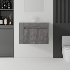 English Elm 30 Inch Wall Mounted Floating Vanity Plywood Cabinet with Ceramic Integrated Sink Basin Grey B2775S00062